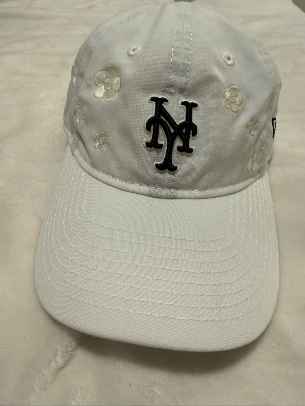 Kids White Embroidered Floral Baseball Cap with NY Logo